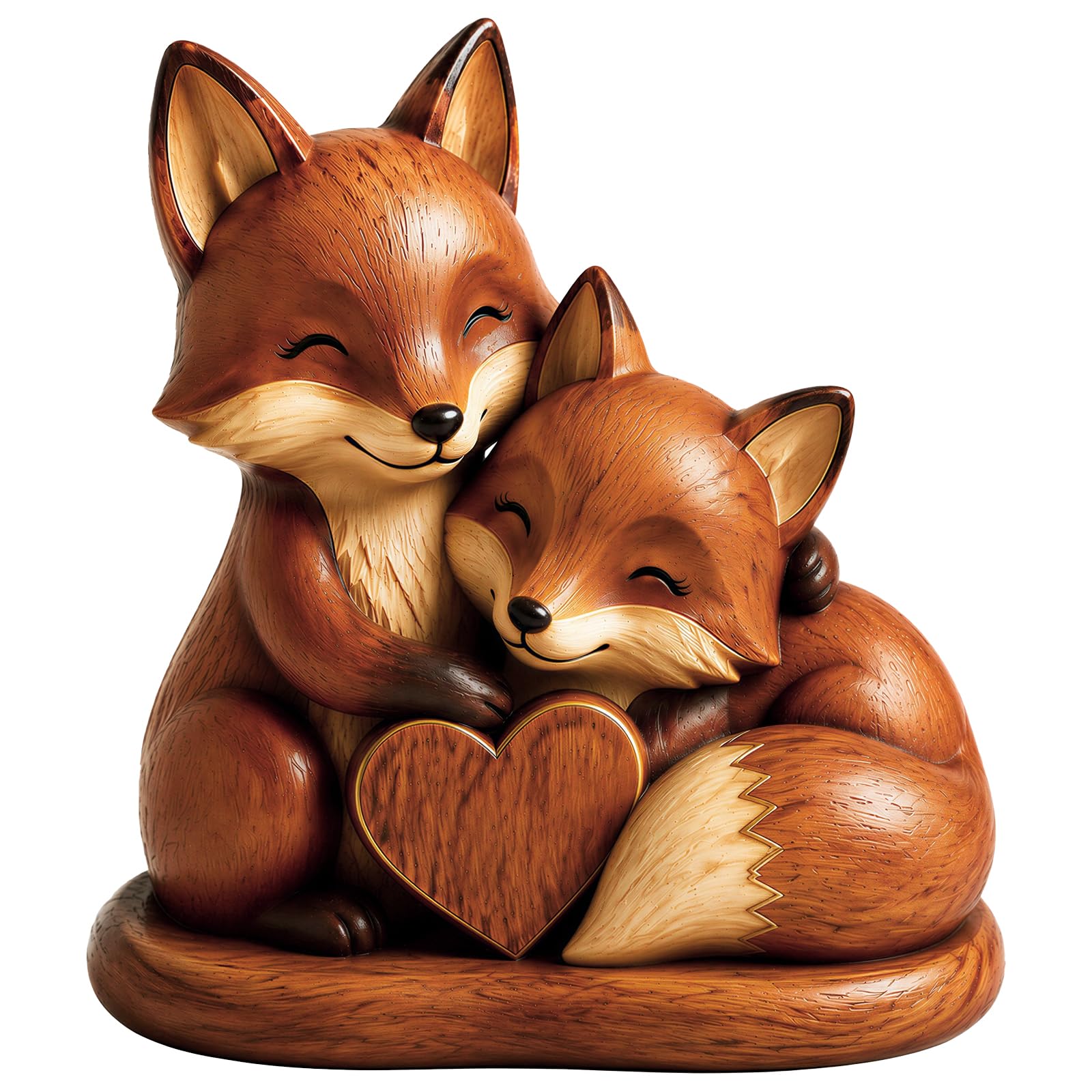 Fox Wooden Ornament for Shelves, Couple Animal Desktop Decor, 20cm/7.87Inch