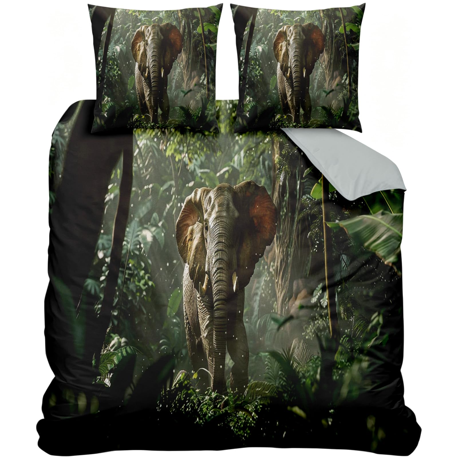 Housse de Couette éléphant Jungle 200x200 2 Personnes, Deco Cadeau