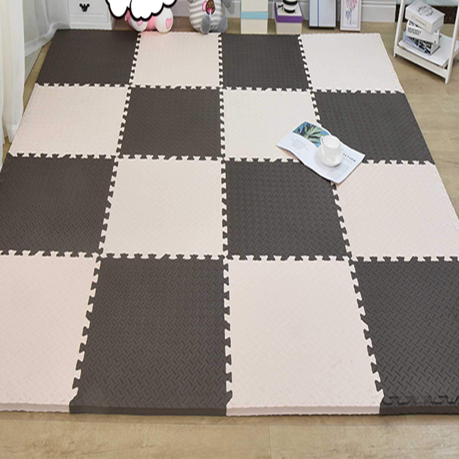 Tappetino Gioco Sicuro in Schiuma Eva 23X23 Pollici, Tappetino in Schiuma Puzzle Portatile Adatto per Palestra, Area Giochi per Bambini Esercizio Fisico Yoga(Addensare 2,5 Cm),Beige+Brown,5