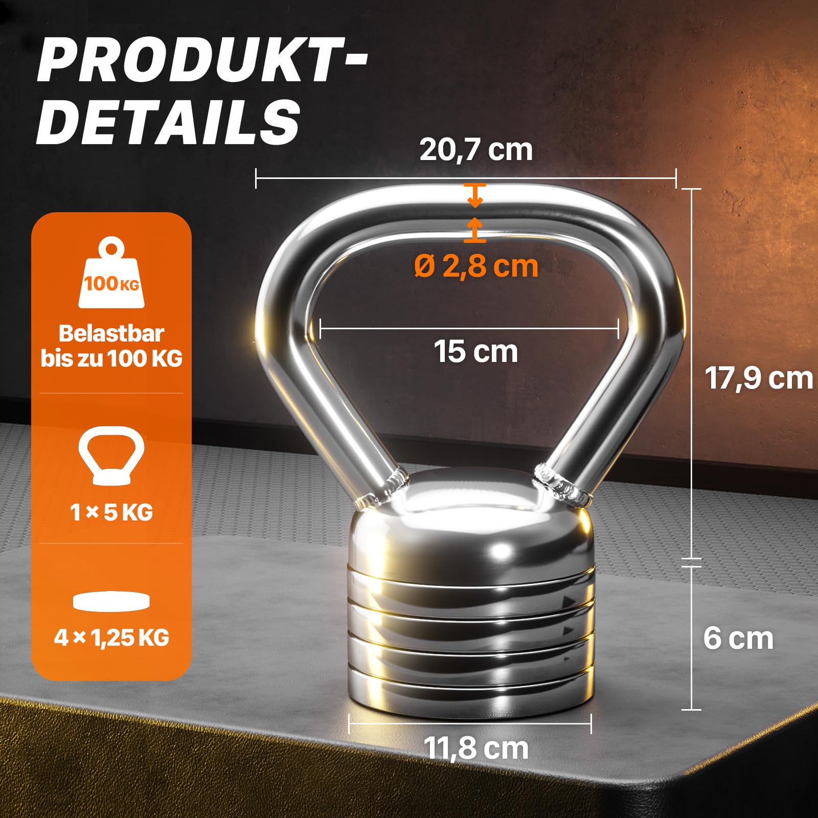 Northdeer Kettlebell regolabile 10 kg – manubrio in acciaio 5 kg 6,25 kg 7,5 kg 8,75 kg 10 kg regolabile – pesi per allenamento di forza fitness a casa