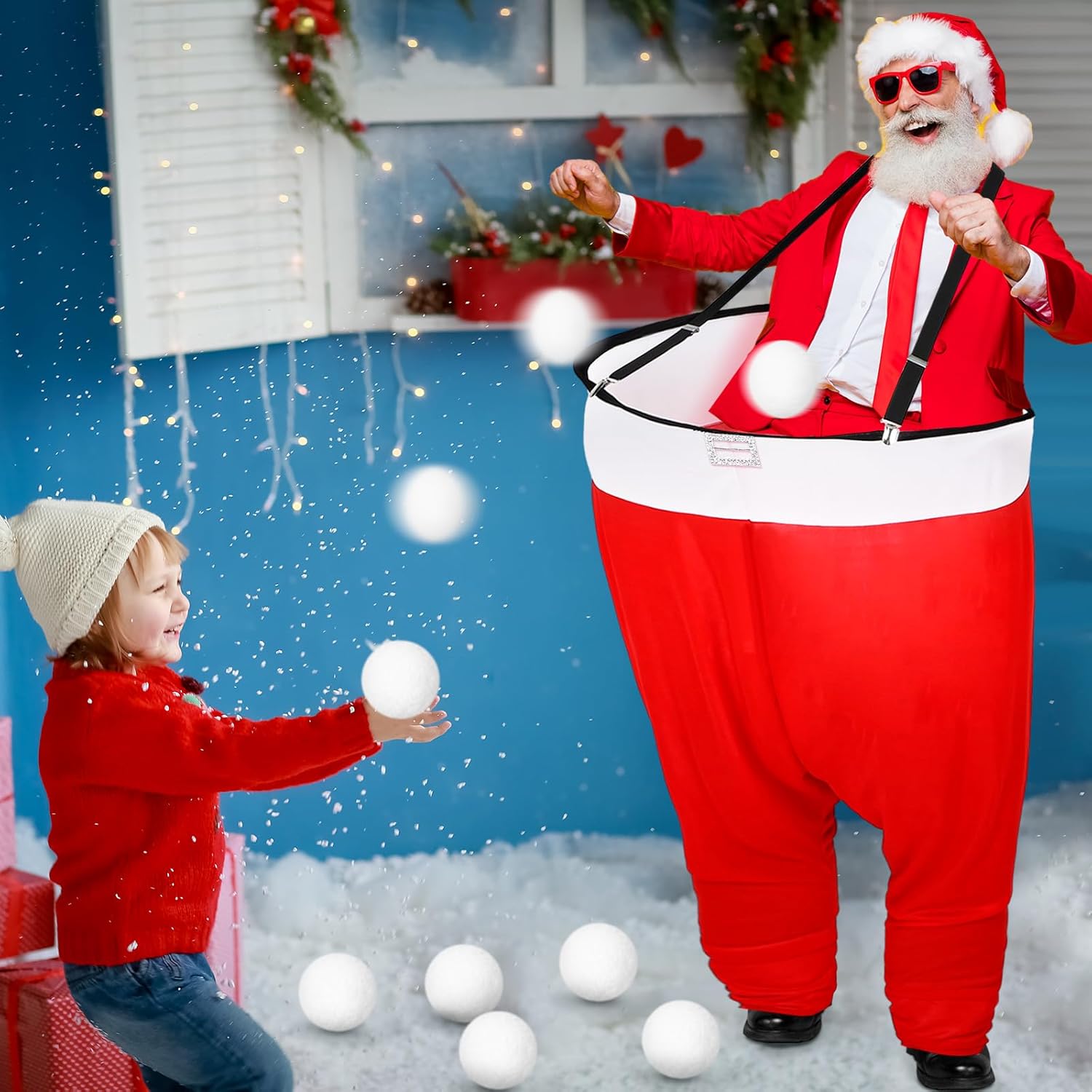 Santa Pants Snowball Fight Christmas Snowball Activity Toss Game with 20 Fake Snow Balls and 4 Pants Christmas Party Activities Families Yard Indoor Outdoor for Ring Toss
