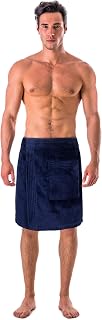 Turkish Cotton Terry Velour Adjustable Body Wrap Towel for Men (Navy Blue, One Size)