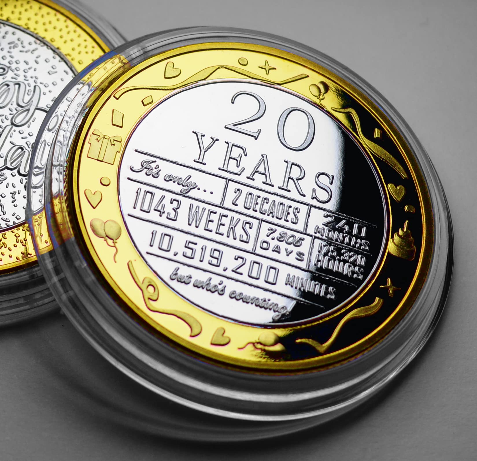 20th Birthday Dual Metal Silver & 24ct Gold Commemorative in Capsule. Gift/Present Celebrating 20 Years Son/Daughter Grandson/Granddaughter