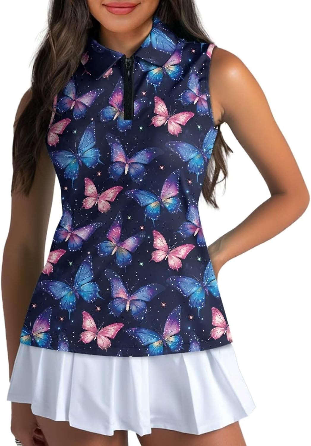 Suobstales Sleeveless Golf Polo Shirts for Women Quick Dry Collared Polo Shirts Athletic Tank Tops Lightweight Tennis Shirts