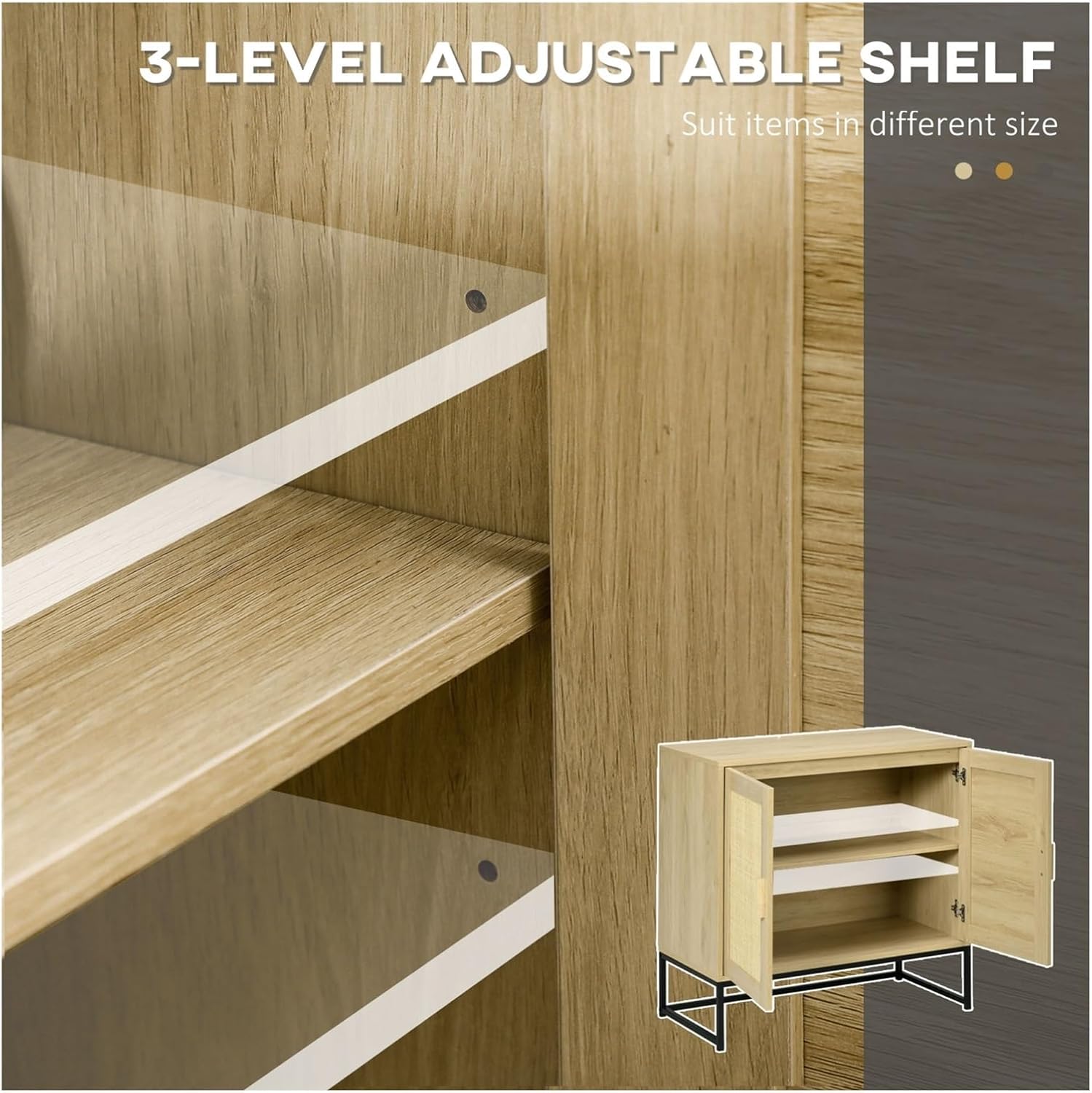 Multistorage Cabinet 59" H, Four Doors, Four Internal Shelves, Light Oak/White,for The Kitchen