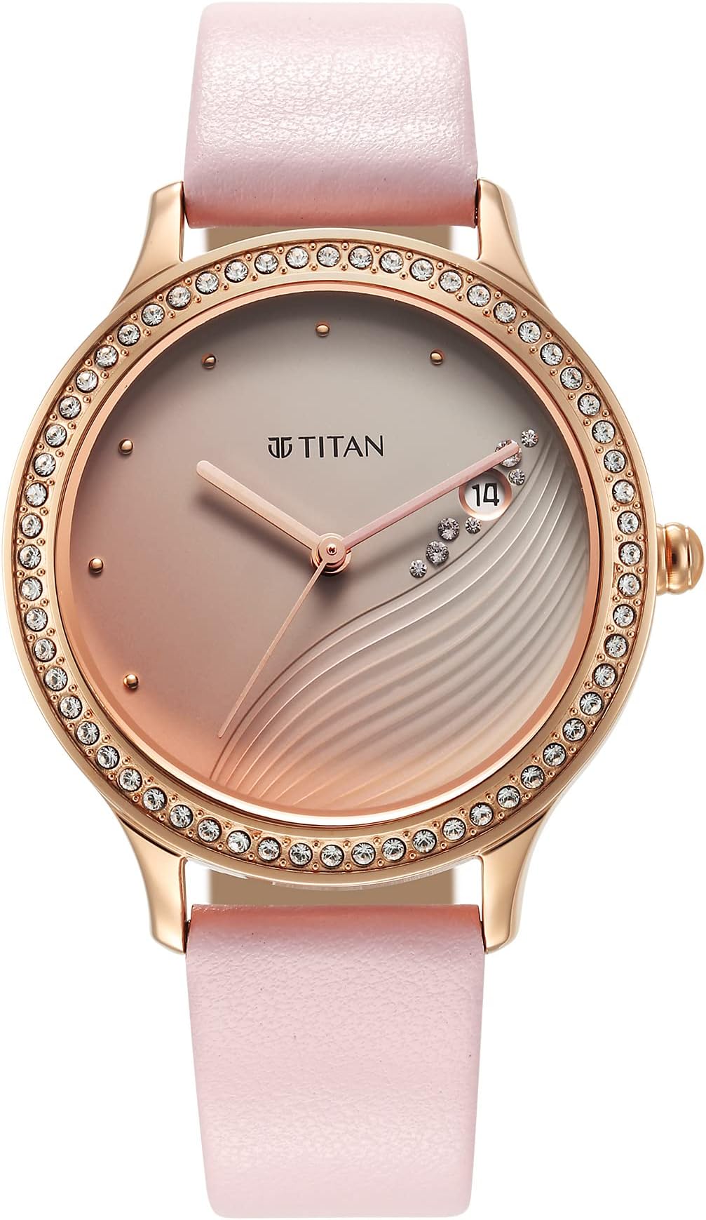 Titan Purple Glam It Up Quartz Analog with Date Gradient Pink Dial Pink Leather Strap Watch for Women - NT2634WL02
