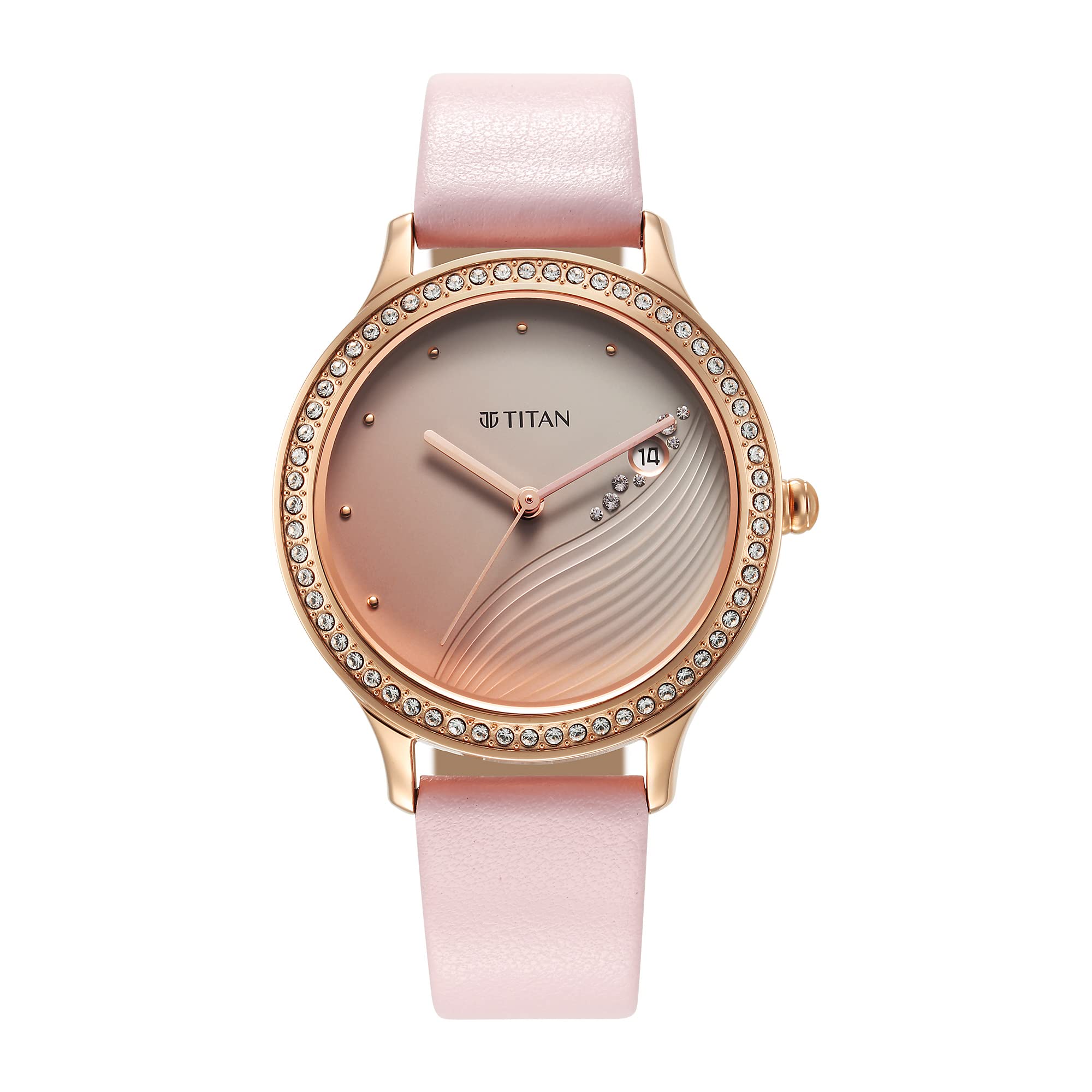 TitanTitan Purple Glam It Up Quartz Analog with Date Gradient Pink Dial Pink Leather Strap Watch for Women - NT2634WL02