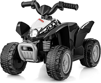 OLAKIDS Kids Ride On ATV, 6V Electric Vehicle for Toddlers, 4 Wheeler Battery Powered Motorized Quad Toy Car for Boys Girls with LED Lights, Horn Black