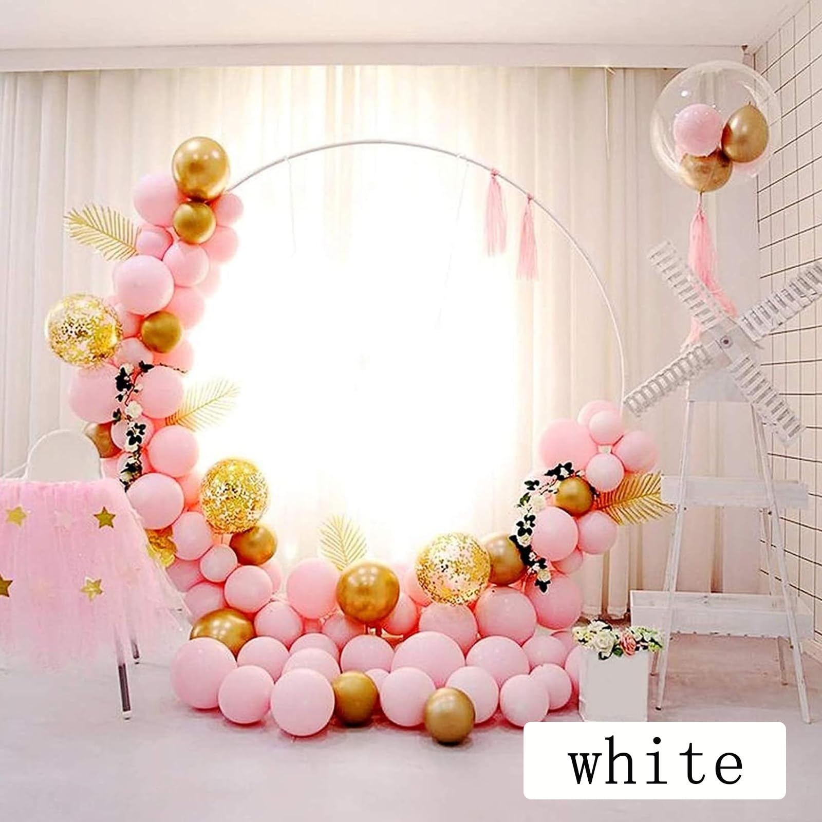 Arche Ballon, Arche Mariage, Support De Ballon Circulaire, Kit De Cadre en Forme De Cercle De Ballon, Support d'arc Rond pour Mariage, Fête d'anniversaire, Décoration De Festival(White,1.8m)
