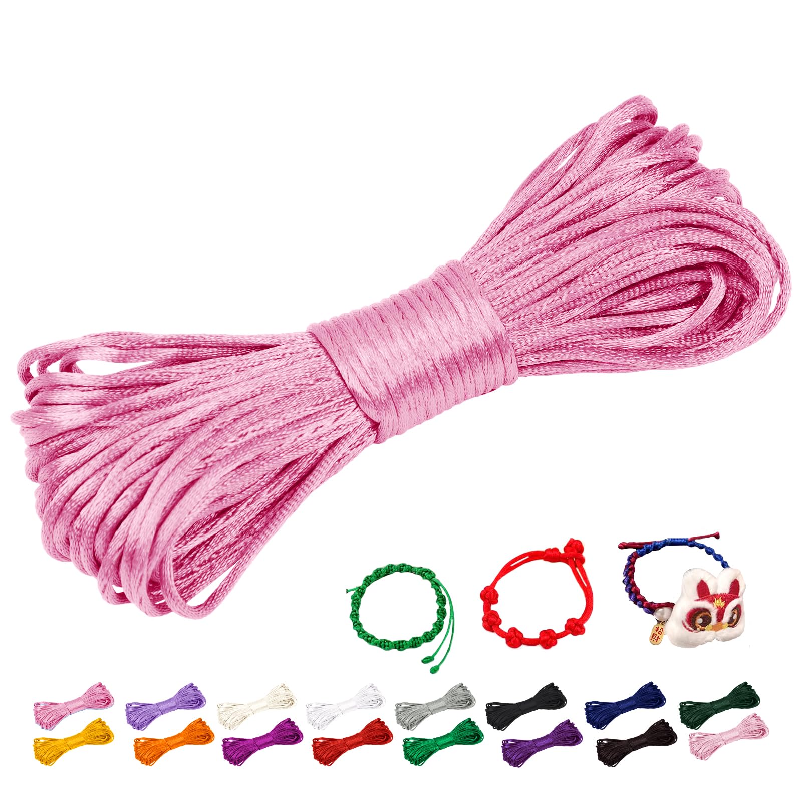 CAMAL 2 mm Nylon Thread for Bracelet, 10 m Thread Bracelet Cord Satin Cord Sliding Bracelet Colorful String Necklace for Pendant, Beads, Jewellery Creation, DIY Crafts (Dark Pink)