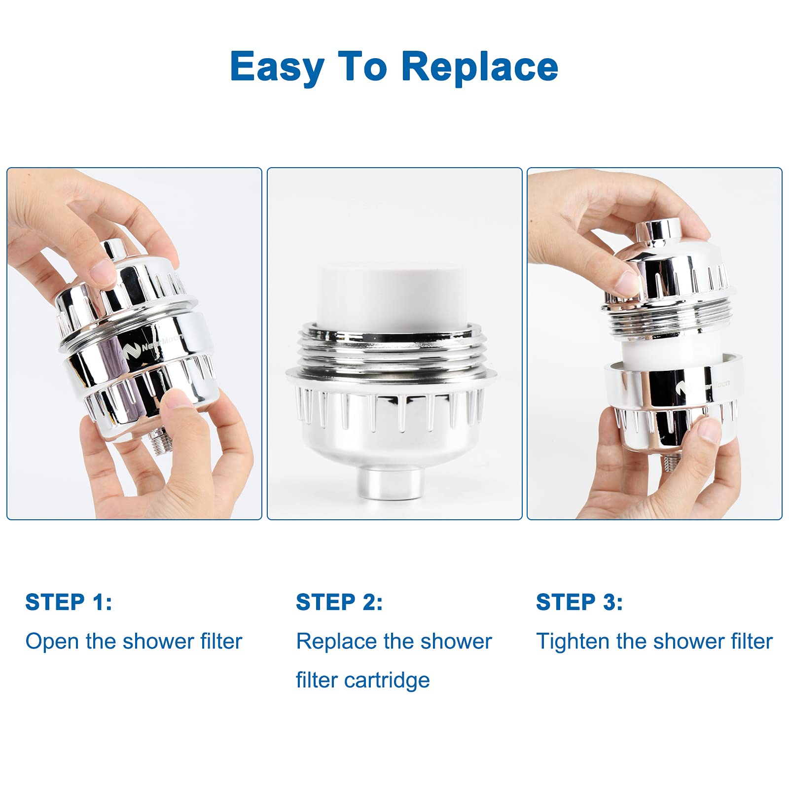 NearMoon Cartucho de repuesto de 15 etapas, filtro de ducha universal de alto rendimiento con VC, reduce el agua dura, las impurezas de metales pesados, mejora la piel y el cabello, se adapta a