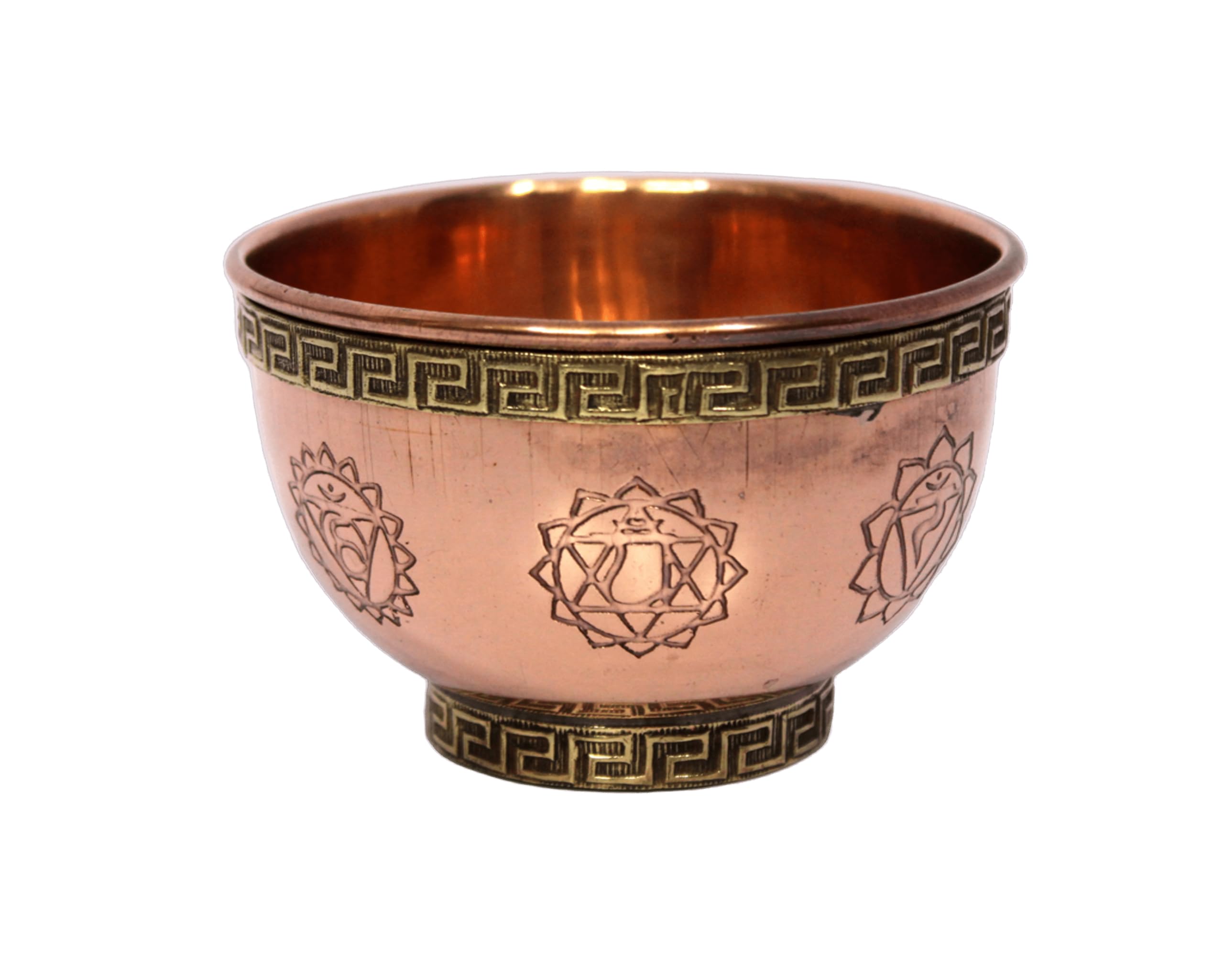 eSplanade 3-inch Copper Offering Altar Bowl with Compassion Design | Ritual Use, Incense Burner, Smudging Decorative Bowl for Home Decor, Housewarming Gift. (Seven Chakra)