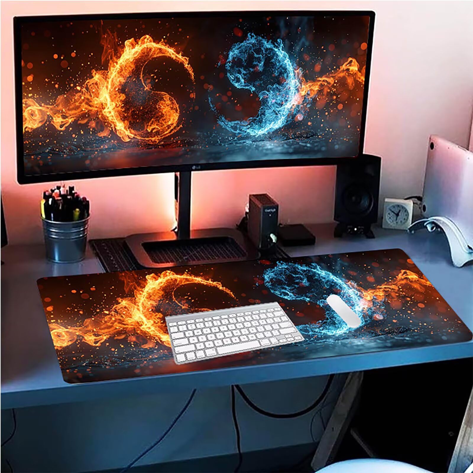 Tappetino Mouse XXL 1500 x 800 mm, Tappetino Mouse Fiamma, Gaming Mousepad Migliorare la Velocità e la Precisione, Mouse Pad con Base in Gomma Antiscivolo, Ufficio Accessori Gaming, Rosso 7-1464