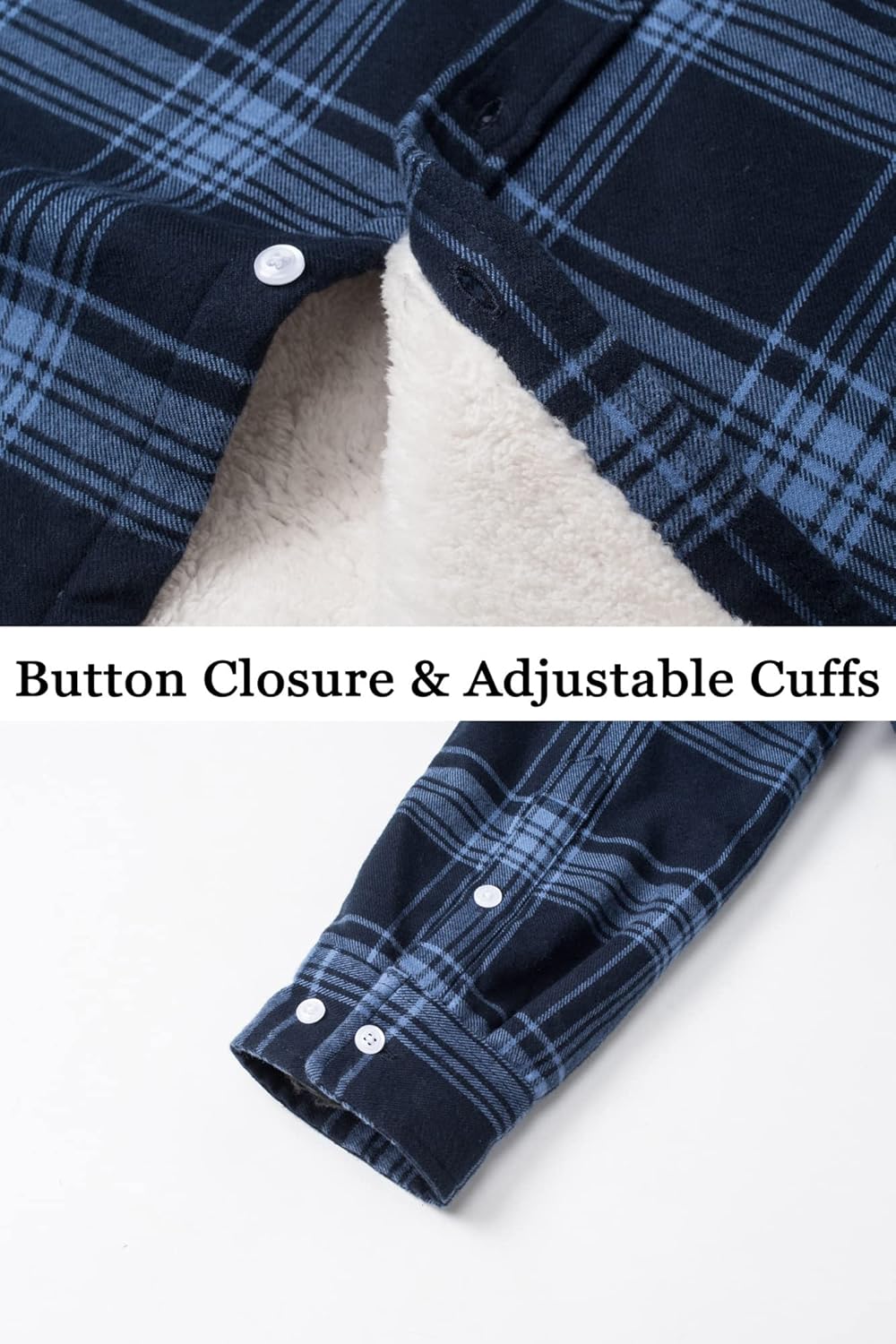 TACVASEN Men's Fleece Flannel Plaid Shirt Jacket Soft Sherpa Lined Cotton Casual Thickened Button Down Coat With Pockets