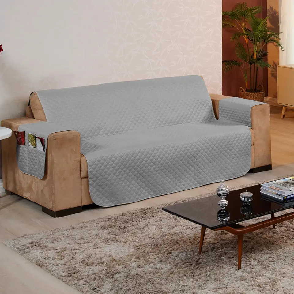 Protetor de Sofá 3 Lugares - Prático, Macio e Lavável, Ideal para Casas com Pets e Crianças – Ótimo Custo-Benefício – FV Enxovais (Cinza, 3 Lugares)
