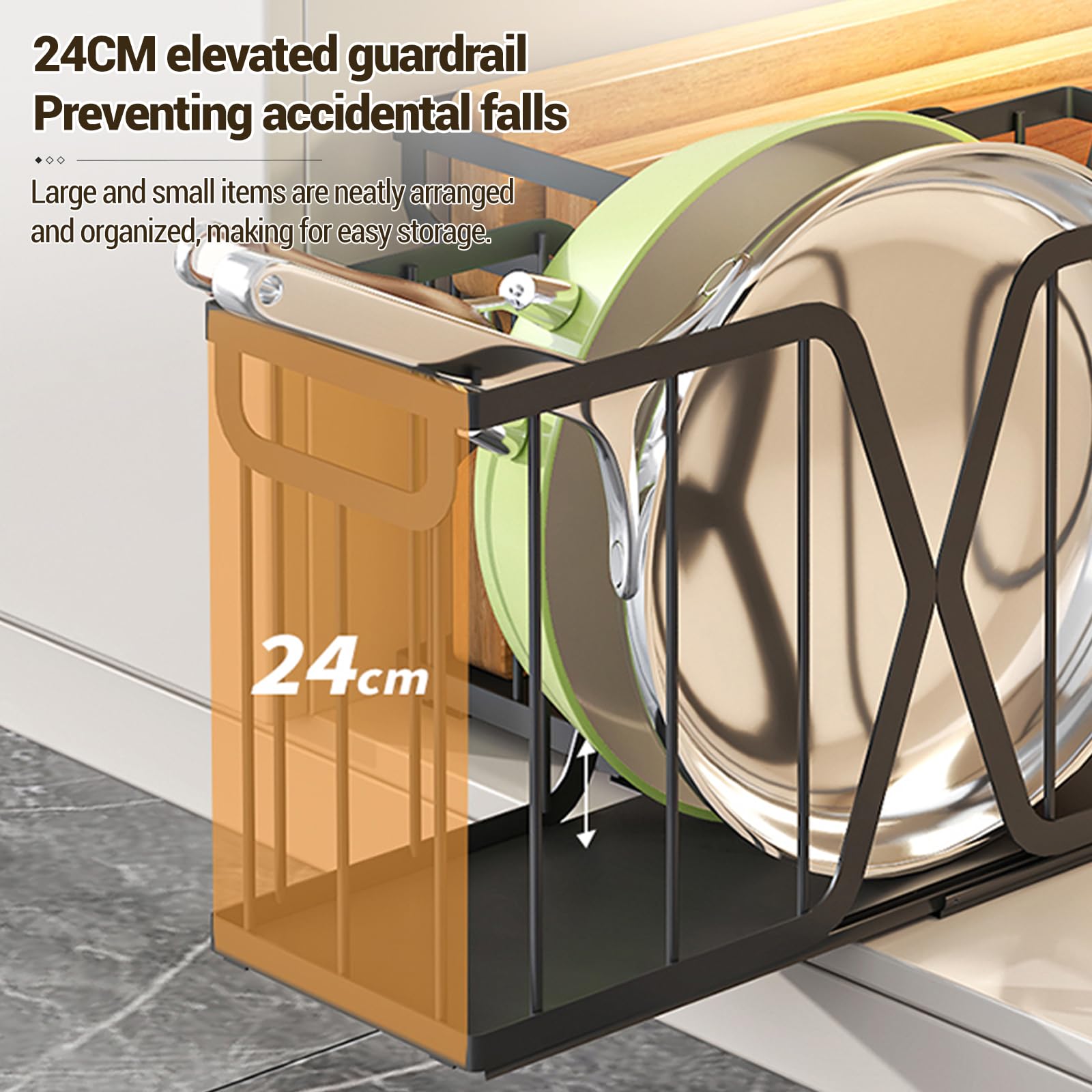 Rangement Tiroir Extensible pour Évier – Panier Coulissant en Métal Robuste pour Casseroles, Pots et Épices – Installation sans Outils – Noir (Lot de 2 Pièces)