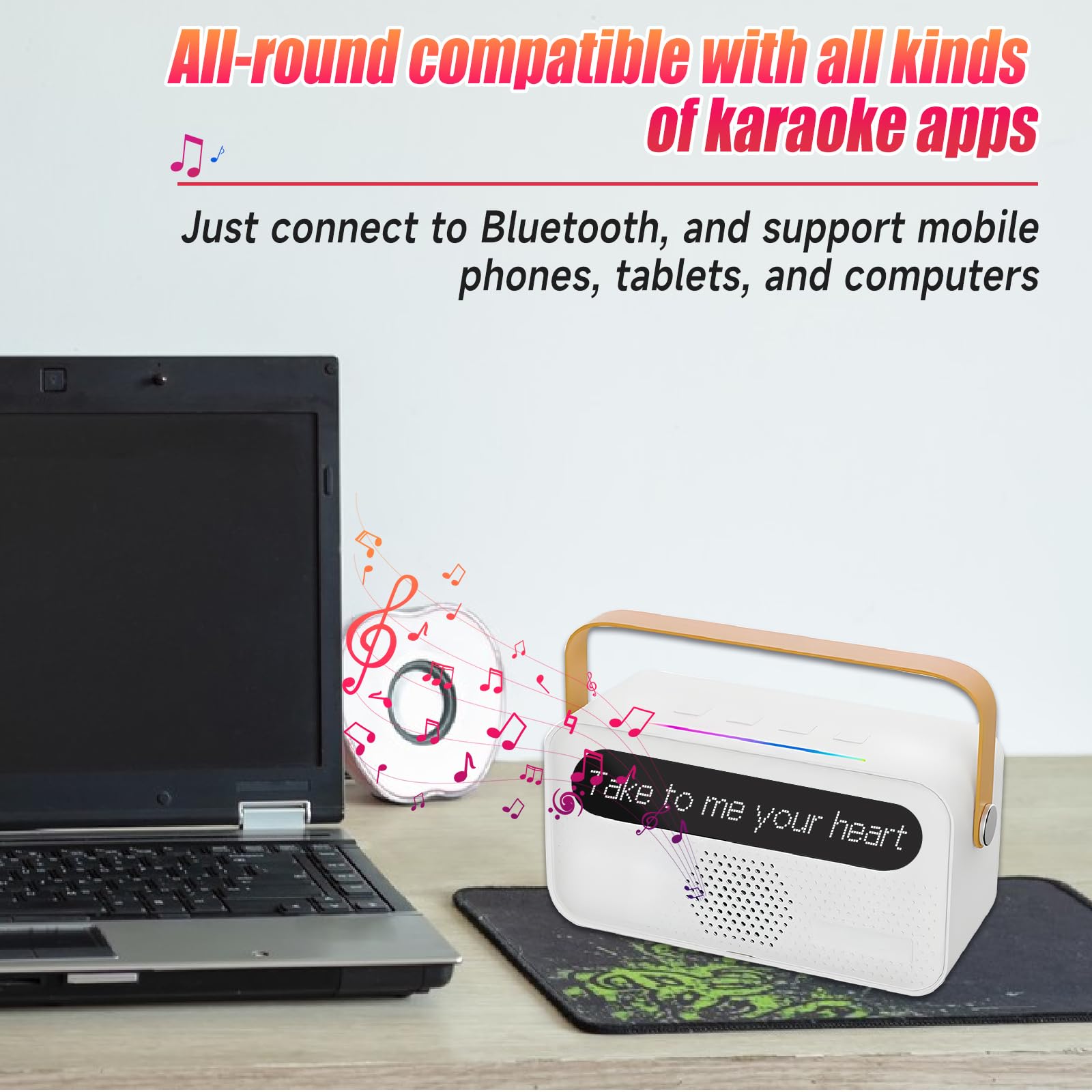 Máquina de karaoke para niños y adultos, altavoz Bluetooth portátil con 2 micrófonos inalámbricos, con pantalla de letras, para TV, fiesta en casa, regalo para niños, fiesta familiar de