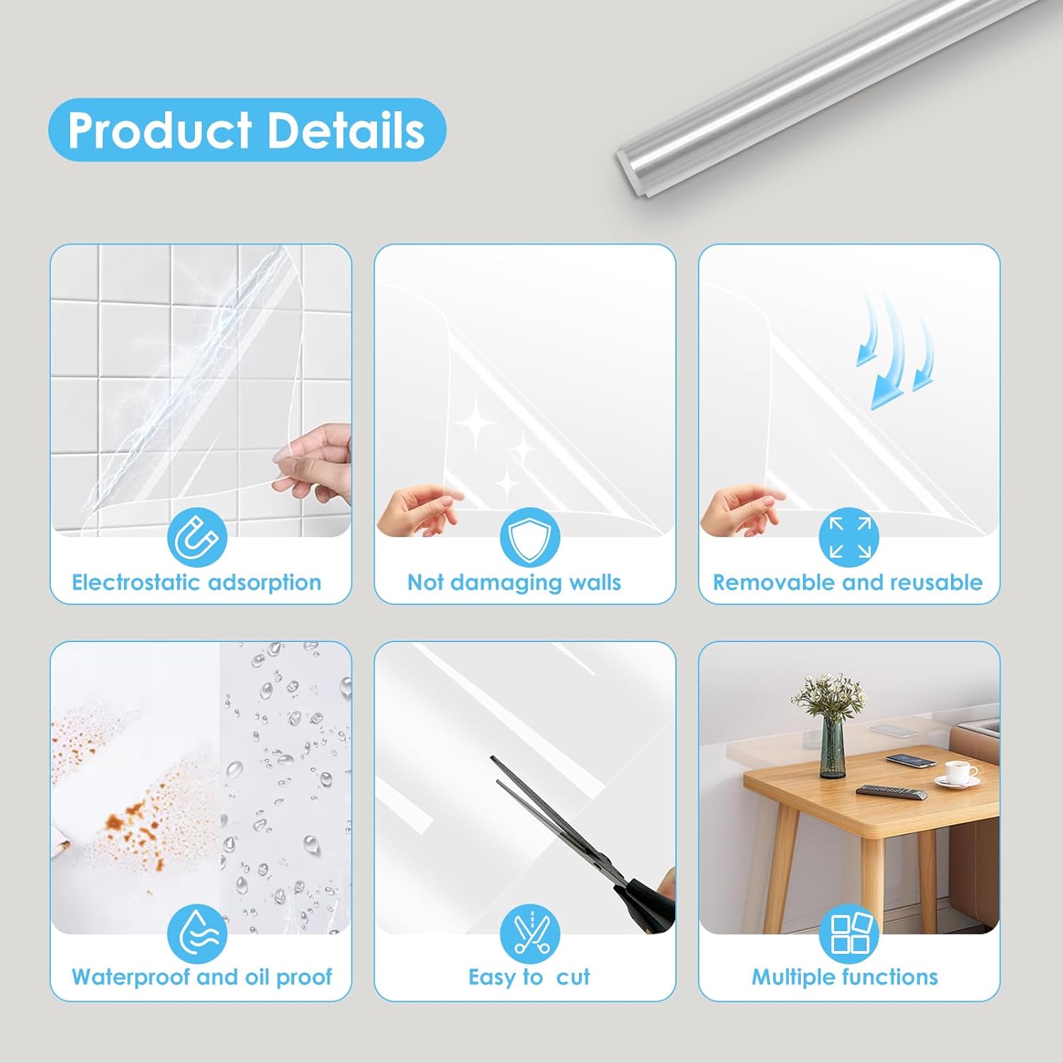 Condition photo showing Good Condition for Electrostatic Wall Protective Film, Clear Wall Protector Film, Self-Adhesive Contact Paper, Removable Transparent Static Cling Films for Kitchen Backsplash, Walls (15.75" X 118")