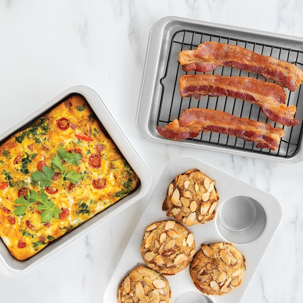 Nordic Ware Naturals 5-teiliges kompaktes Pfannen-Set, Toastofen, Thekenöfen, Luftfritteuse und Broiler sicher, Größe für 1-2 Portionen – inklusive rechteckiger Pfanne, Muffinform, Backblech