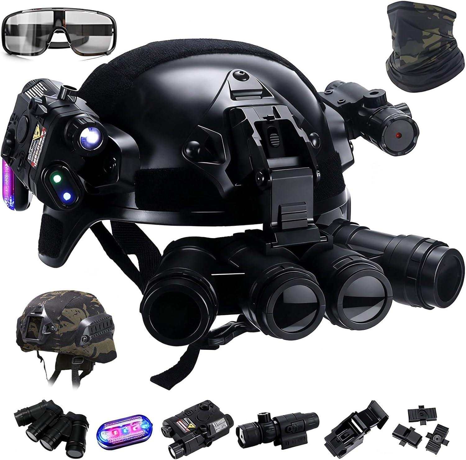 Children's Tactical Helmet Set, Paintball Combat Helmet with Flashlight & Breathable Mask Goggles Helmet Cover for Outdoor Airsoft Game