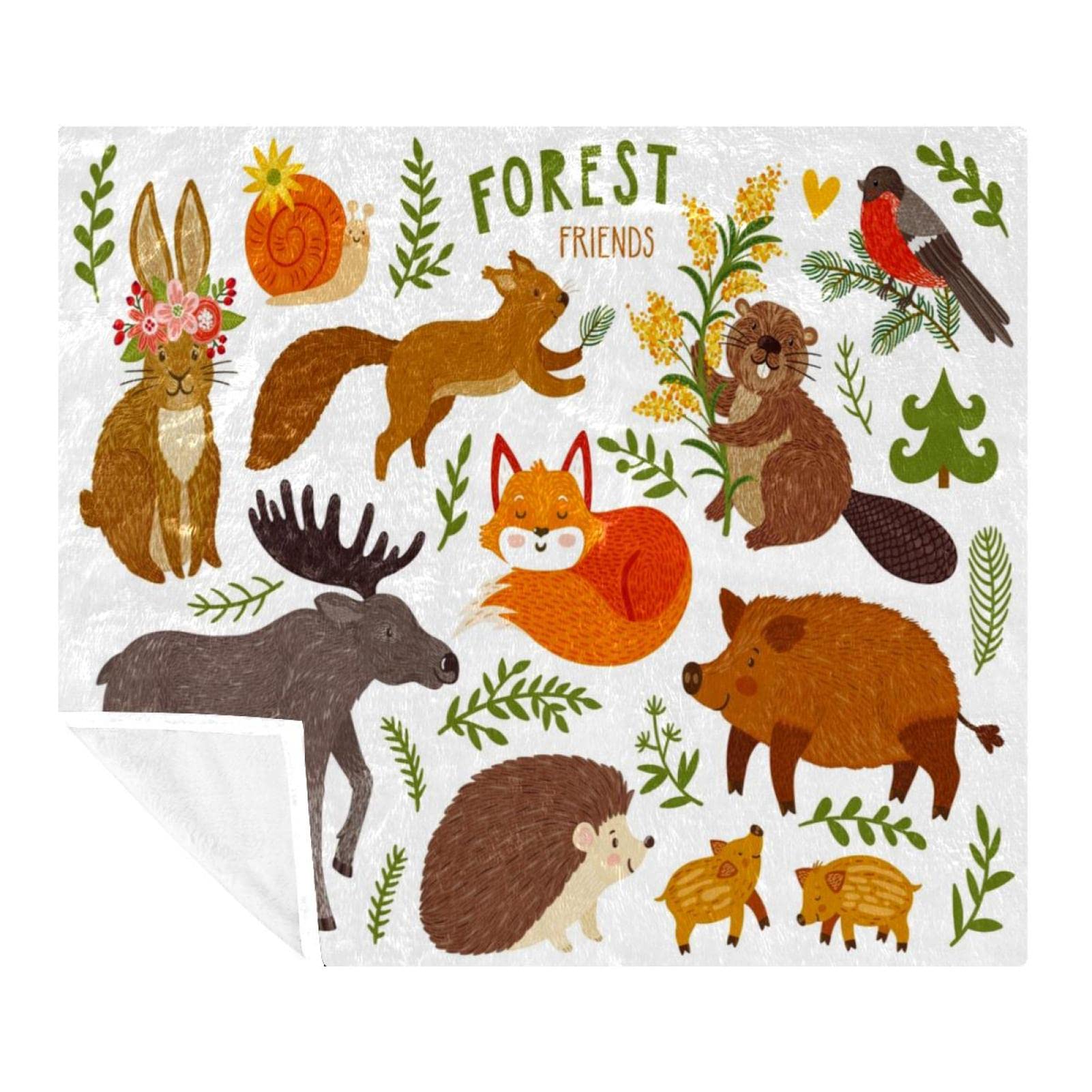 Couverture douce motifs renard écureuil élan pour voyage et camping