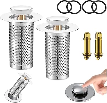 Bathroom Sink Drain Stopper for US Universal Replacement,Pop Up Drain for Bathroom Sink with Stainless Steel Filter Basket Hair Catcher, Sink Drain Strainer for 1.34-1.45 Inch