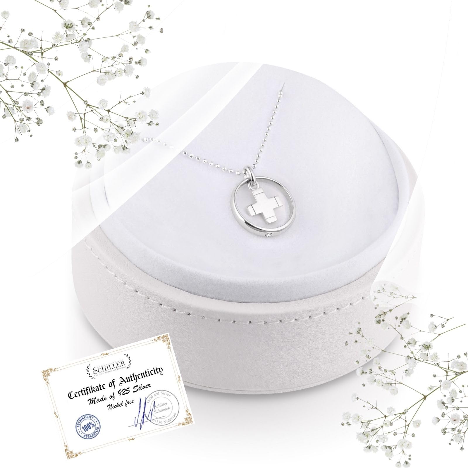 fish Kinderkette Mit Kreuz-Anhänger Aus Silber 925 Für Jungen Und Mädchen