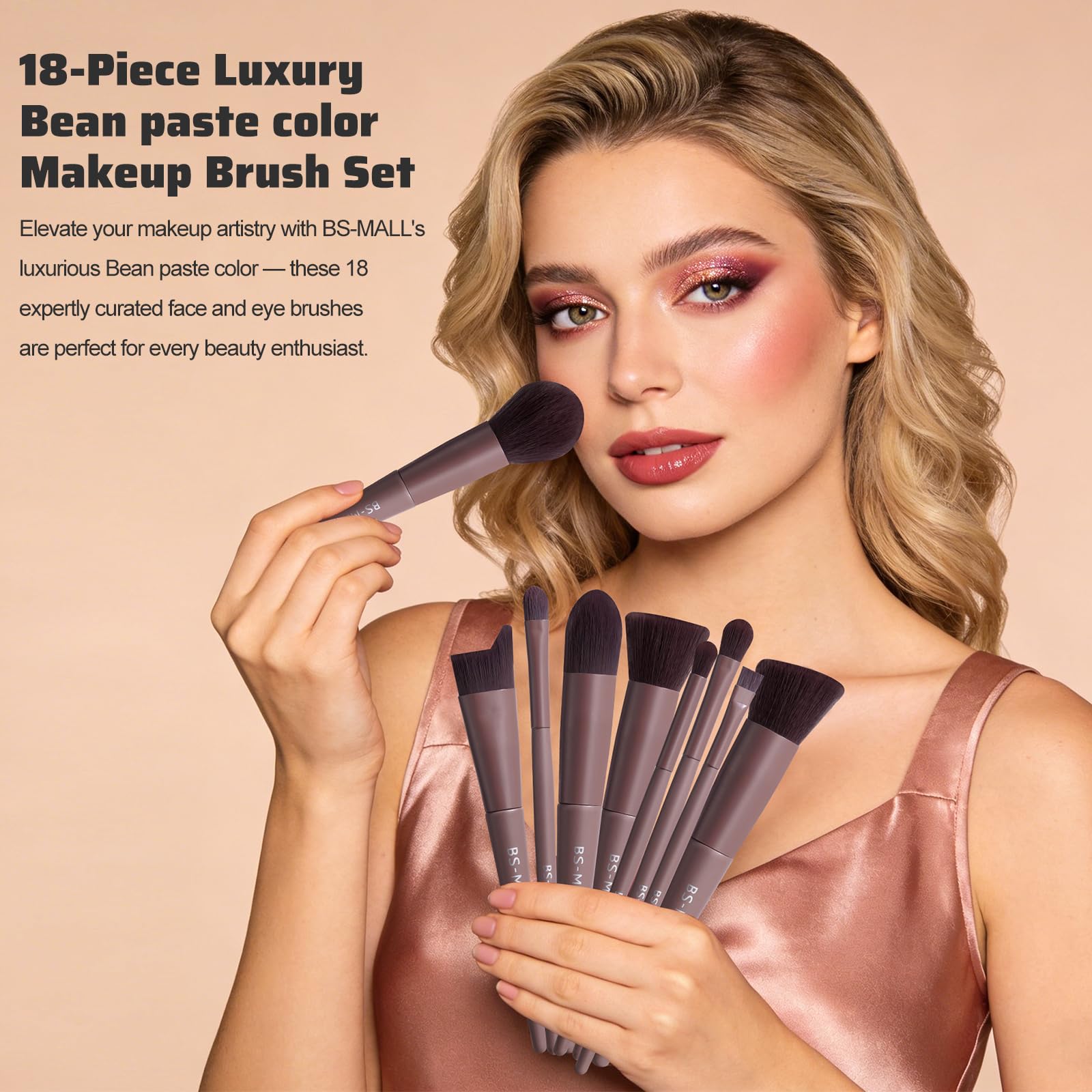 BS-MALL Makeup Brush Set 18 Pcs Premium Synthetic Foundation Powder Concealers Eye shadows Blush Makeup Brushes with black case (): D-Brown