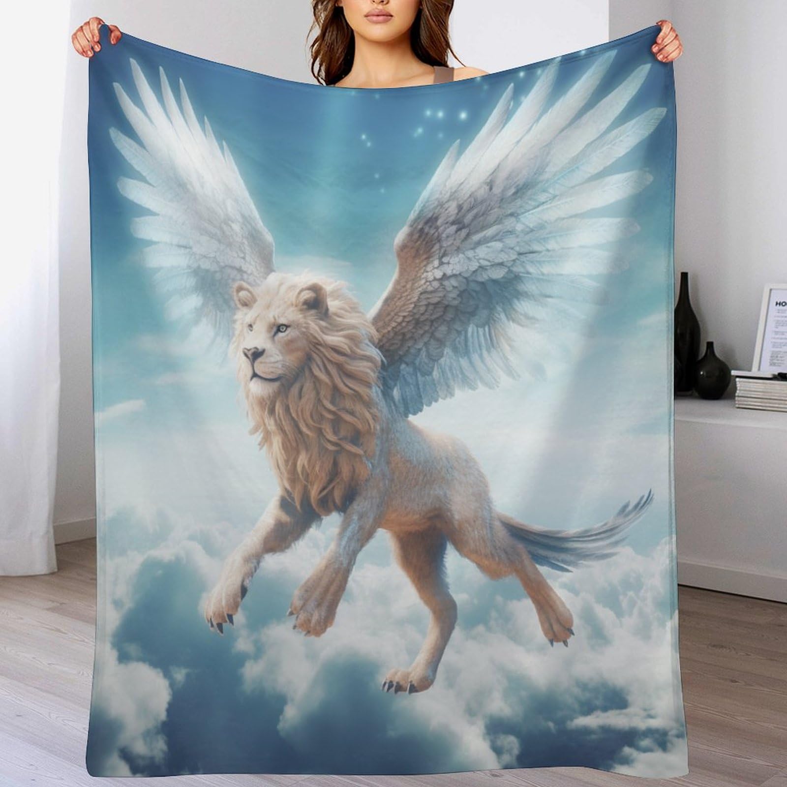 Manta de forro polar de león grande para salón y manta de sofá decorativa
