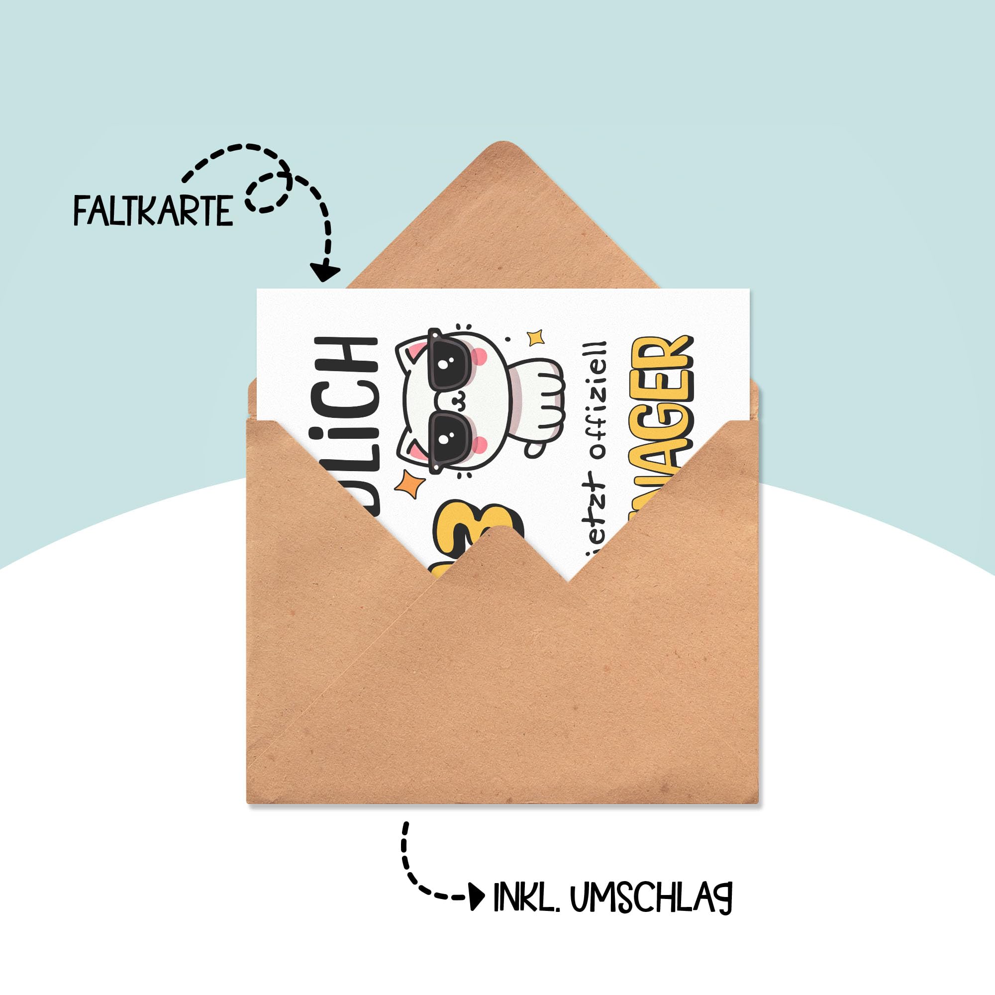 Geburtstagskarte Zum 13. Geburtstag Für Mädchen – Lustig, Personalisierbar, 26,9 X 20,1 Cm, Auf 300 G/m² Recycling-Karton, Mit Umschlag
