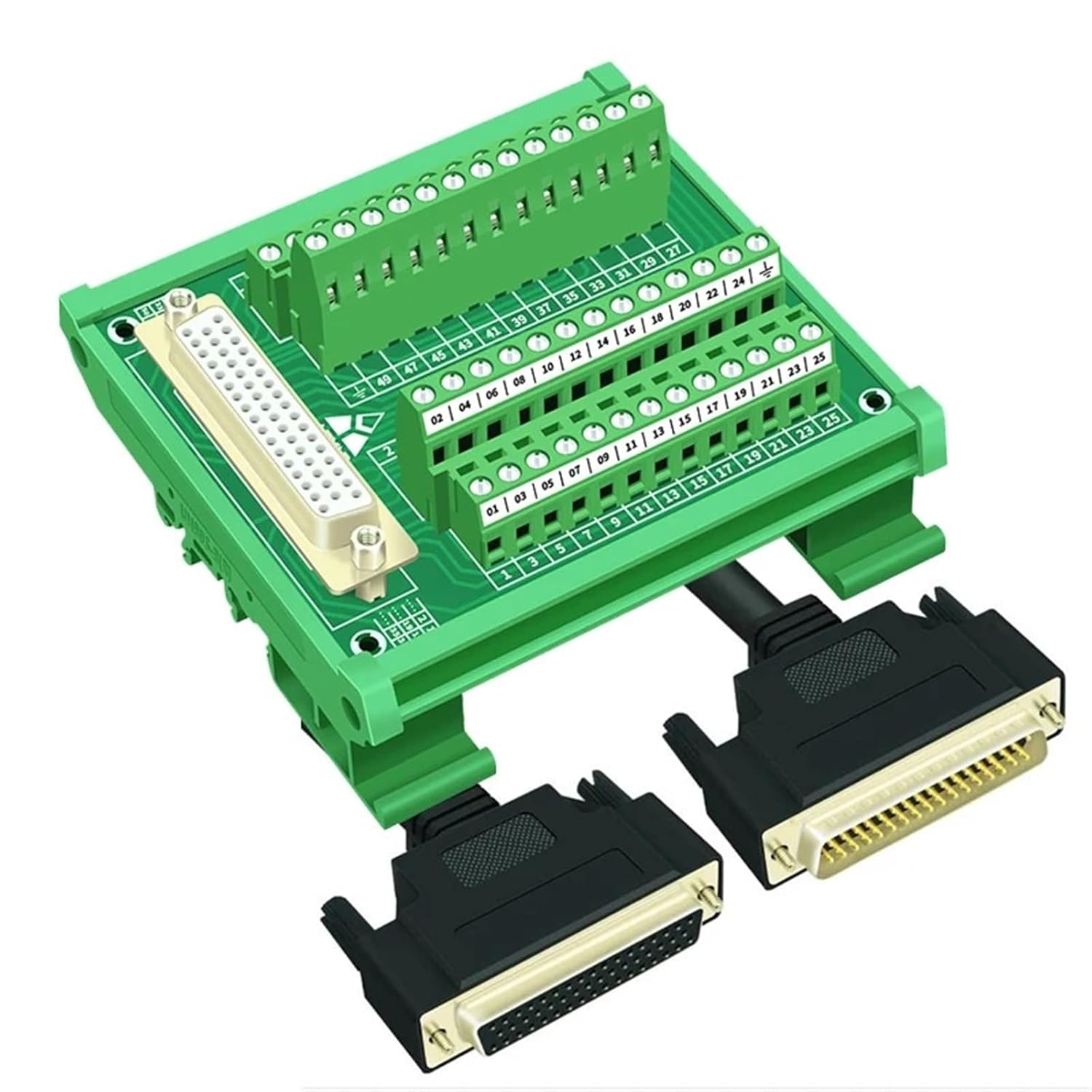1PCS DB50 Male Din Rail Module Terminal Block Adapter Converter PCB Board Breakout 3 Row with Shell(DB50 F IO Cable 1M)