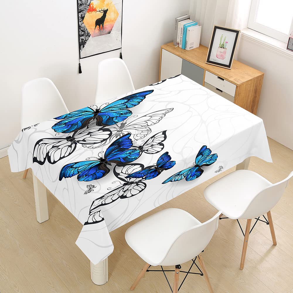 Hiseng Stampa 3D Tovaglie Antimacchia Rettangolare, Tovaglie da Tavola in Poliestere Impermeabile Tovaglia Tavolo da Cucina Tavolo da Giardino Decorazione (Blu,140x140cm