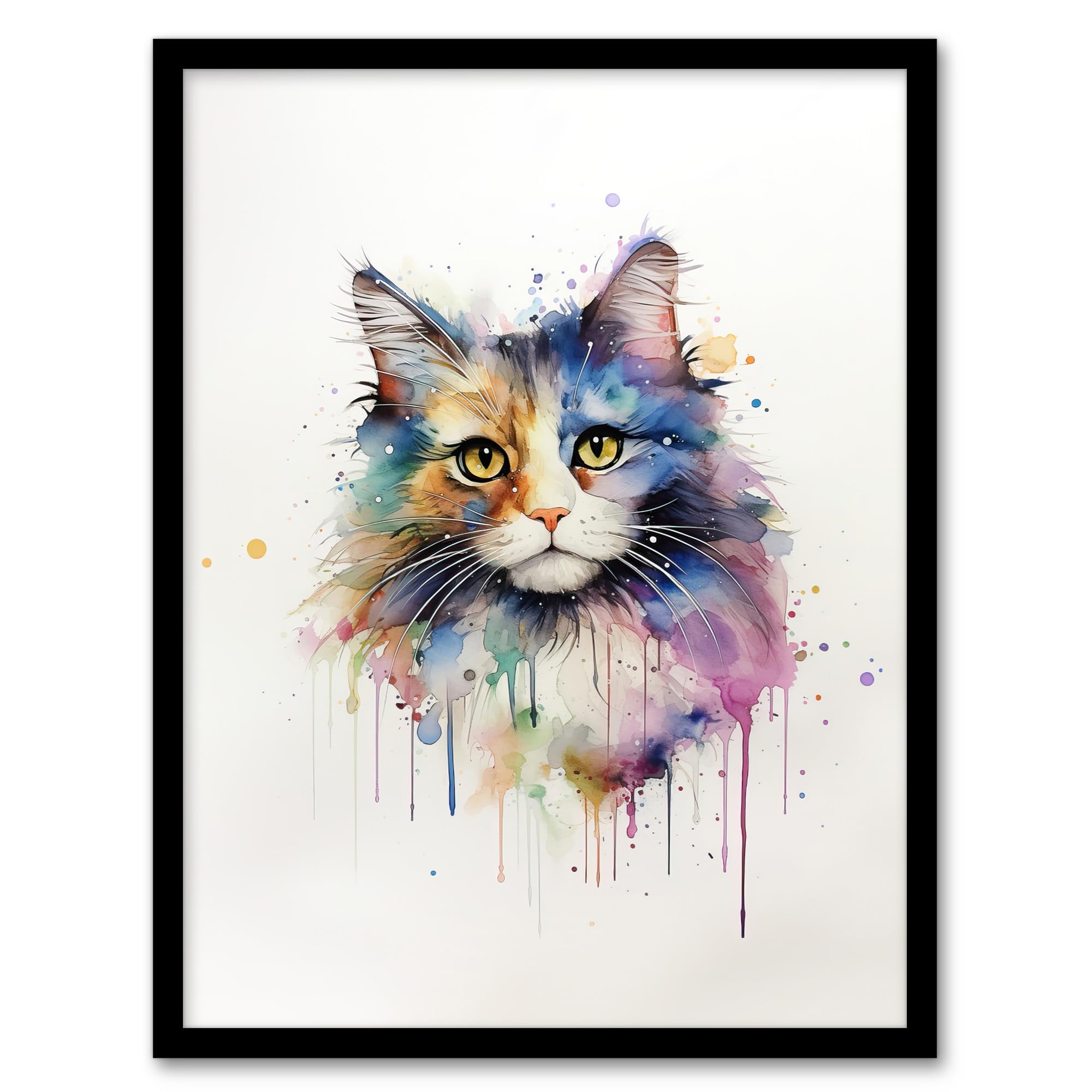 Artery8 Norwegian Forest Cat Lovers Gift Watercolour Pet Portrait Painting Artwork Artwork Framed Wall Art Print 18X24 Inch