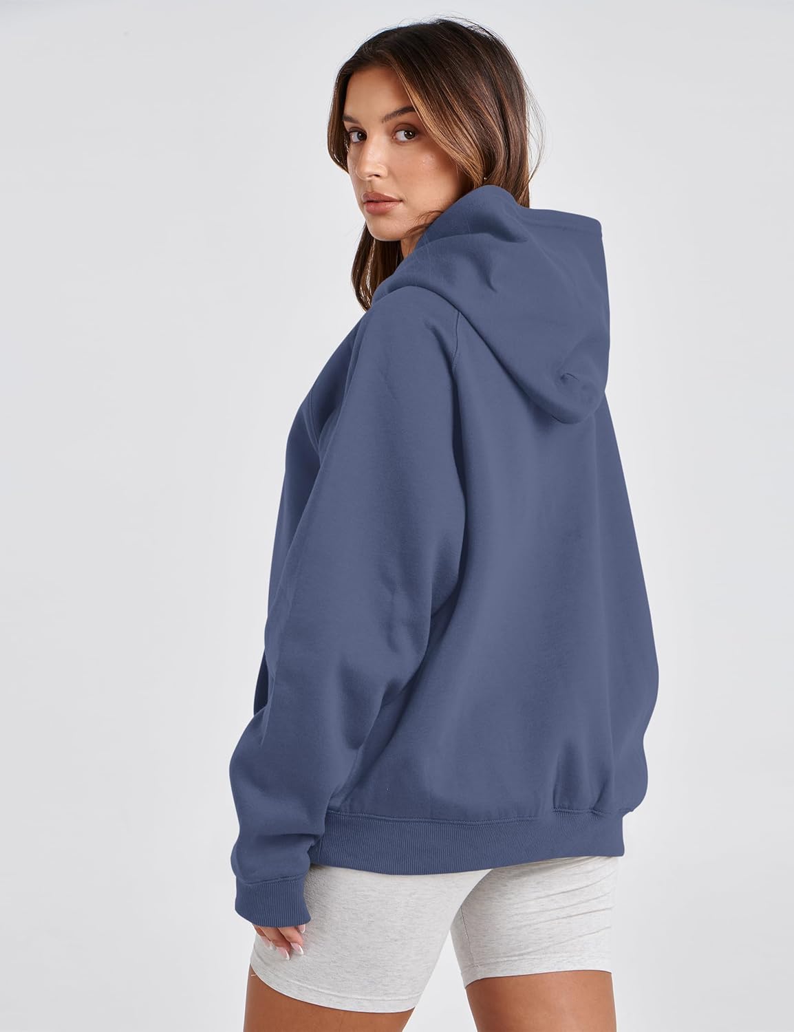 Women Solid Basic Loose Fleece Hoodies Sweatshirt Oversized Long Sleeve Drop Shoulder Kangaroo Pockets Pullovers Top - Image 2