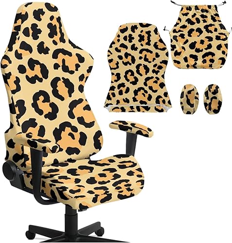 Leopard Print Gaming Chair Covers Slipcovers Attached Arms Classic Ergonomic Office Chair Slip Cover Non-Slip Video Game Chairs Cover for Lover