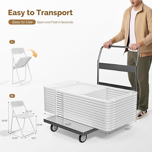 Miniatura 7 de VINGLI Silla plegable moderna con marco de hierro con panel de textura tejida, diseño que ahorra espacio para fiestas, bodas, eventos, oficina,