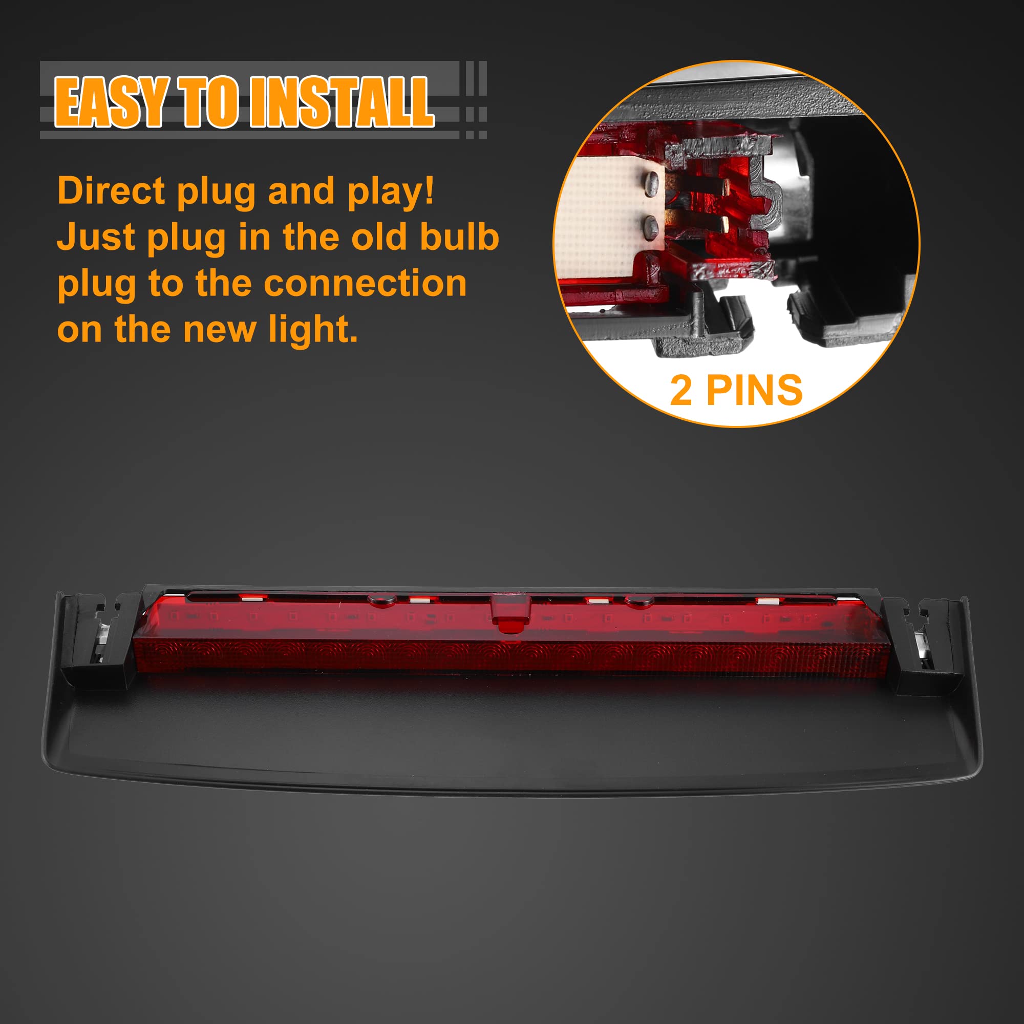 A ABSOPRO LED Tercero Alto Montaje Freno Luz 8K5945097 para Audi ABS Negro Rojo