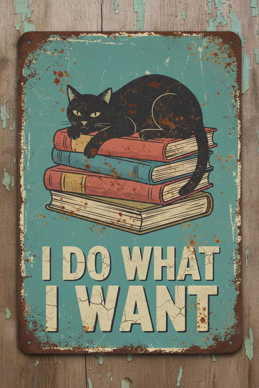 Books Cat I Do What I Want Tin Sign, 8x12 Inch