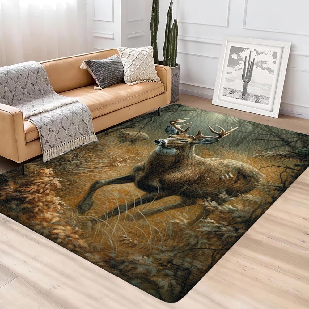 Personalized Deer Rugs - Themed Area Rugs for Living Room, Deer Print Pattern, Nursery, Bedroom, Bathroom, Outdoor 3x5
