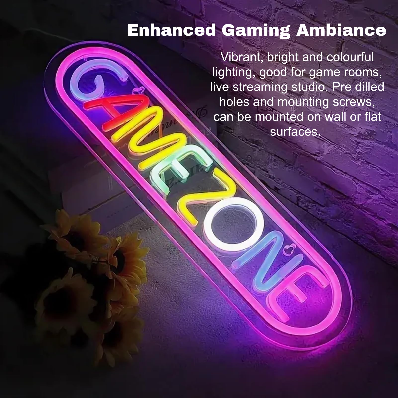 Lampada da Gioco a LED al Neon USB, Luce al Neon per Sala Giochi Lampada da Gioco Decorazione con Gancio per Appendere Camera da Letto Scrivania