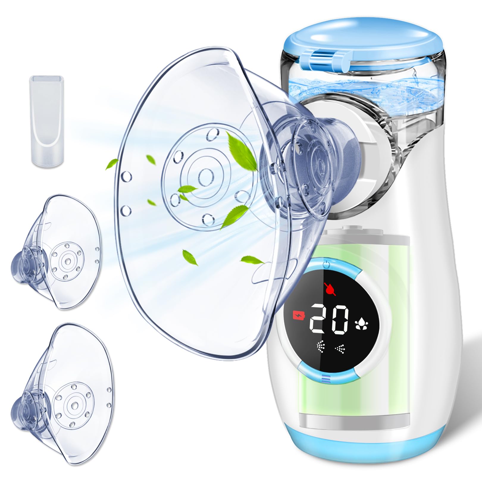 Nebulisateur pour Adultes et Enfants,Nebulisateur Portable Silencieux avec Ecran Digital,Nébuliseur Rechargeable Inhalateur Aerosol Medical Electrique avec 2 Masques et Embout Buccal