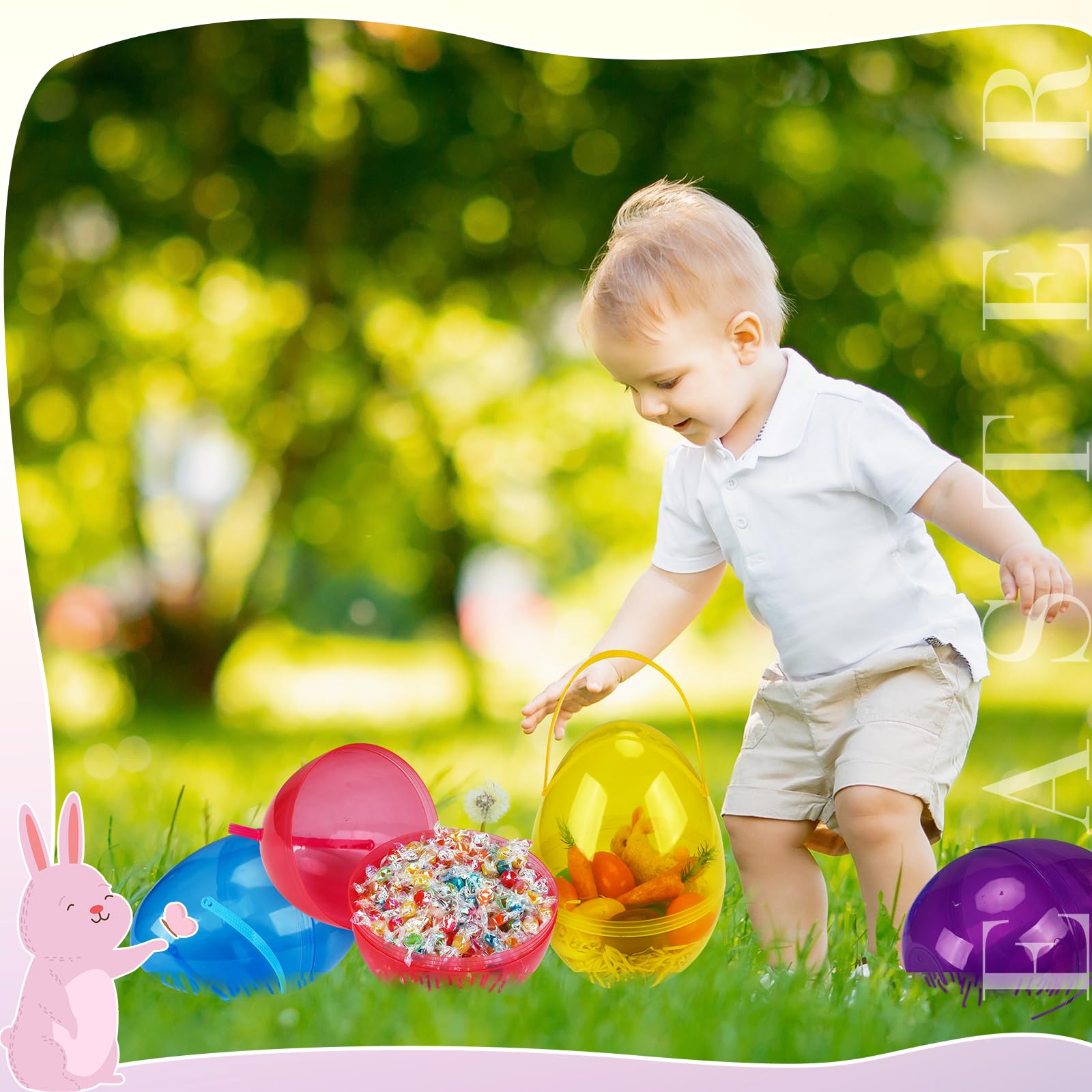 Funtery Huevos gigantes de Pascua de 10 pulgadas rellenables de plástico con asas, recipientes de plástico para huevos de Pascua, cubos en forma de huevo para decoración de caza de Pascua (4 unidades,