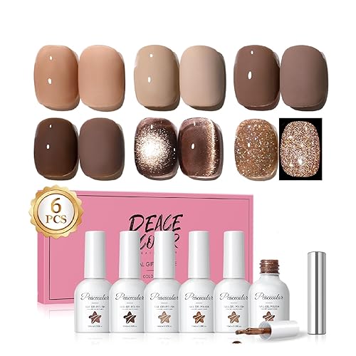 PEACECOLOR Gel Nail Polish Set 6PCs Cat Eye Jelly Glitter