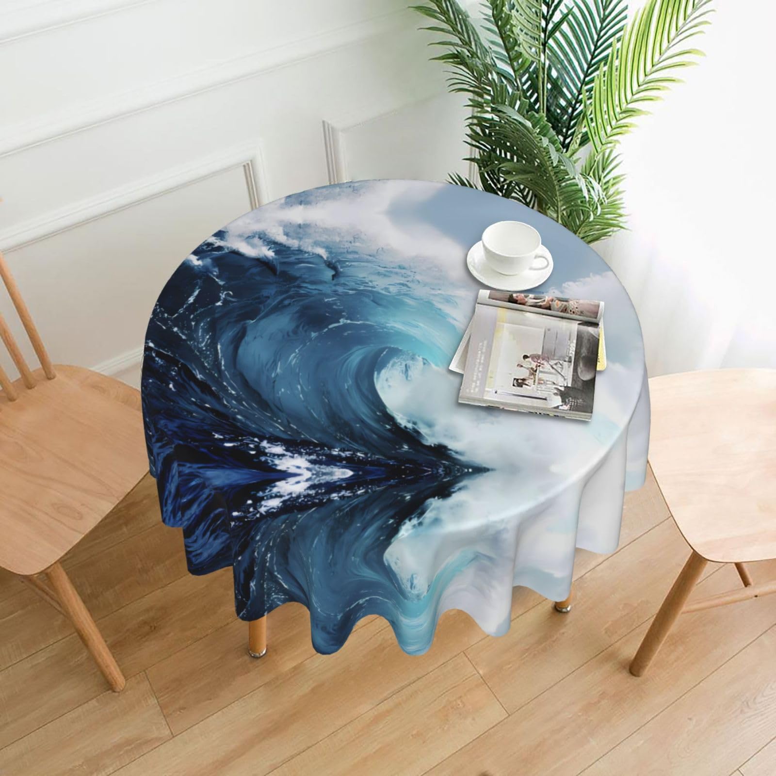WHJSHOP Ocean Waves Prints Round Decorative Tablecloth 60in – High-Grade Polyester Throw Cover for Dining Table Protection & Elegant Home Decor