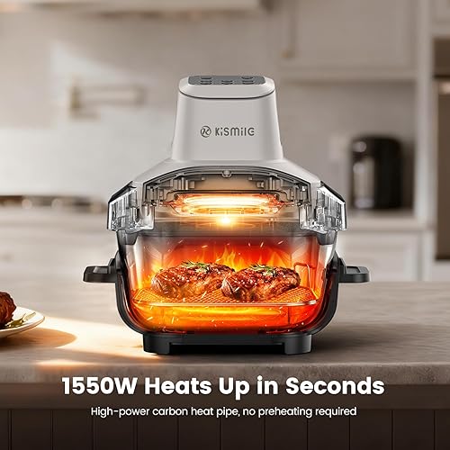 Miniatura 2 de Kismile Freidora de Aire, Sistema de Cocina Portátil de Vidrio 4 en 1, 4.5QT y 1.8QT Envases de Vidrio para Freidora de Aire con Tapas