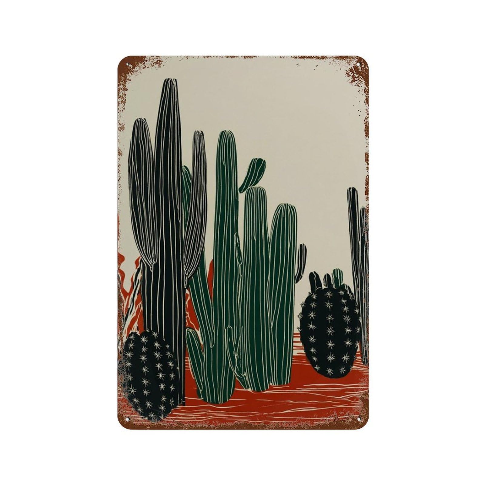 xiaoxiaoshen Cactus Modern Desert Green & Terracotta Botanical Wall Decor Art Metal Tin Poster Modern Home Decor Art Home Bar Shop Decorations Vintage Sign 30x20cm