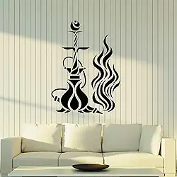 Decalque de parede de vinil, tabaco, narguilé, fumar, fumar, árabe, bar, adesivos, mural, decoração grande (g8430) preto