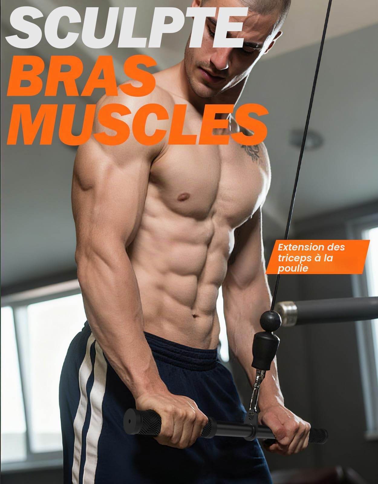 Fitarc Barre Droite Accessoire Câble, Barre Triceps Antidérapante pour Accessoire Tirage Triceps, Barre Tirage Latéral pour Équipement de Salle à Domicile, Accessoires Tirage Latéral