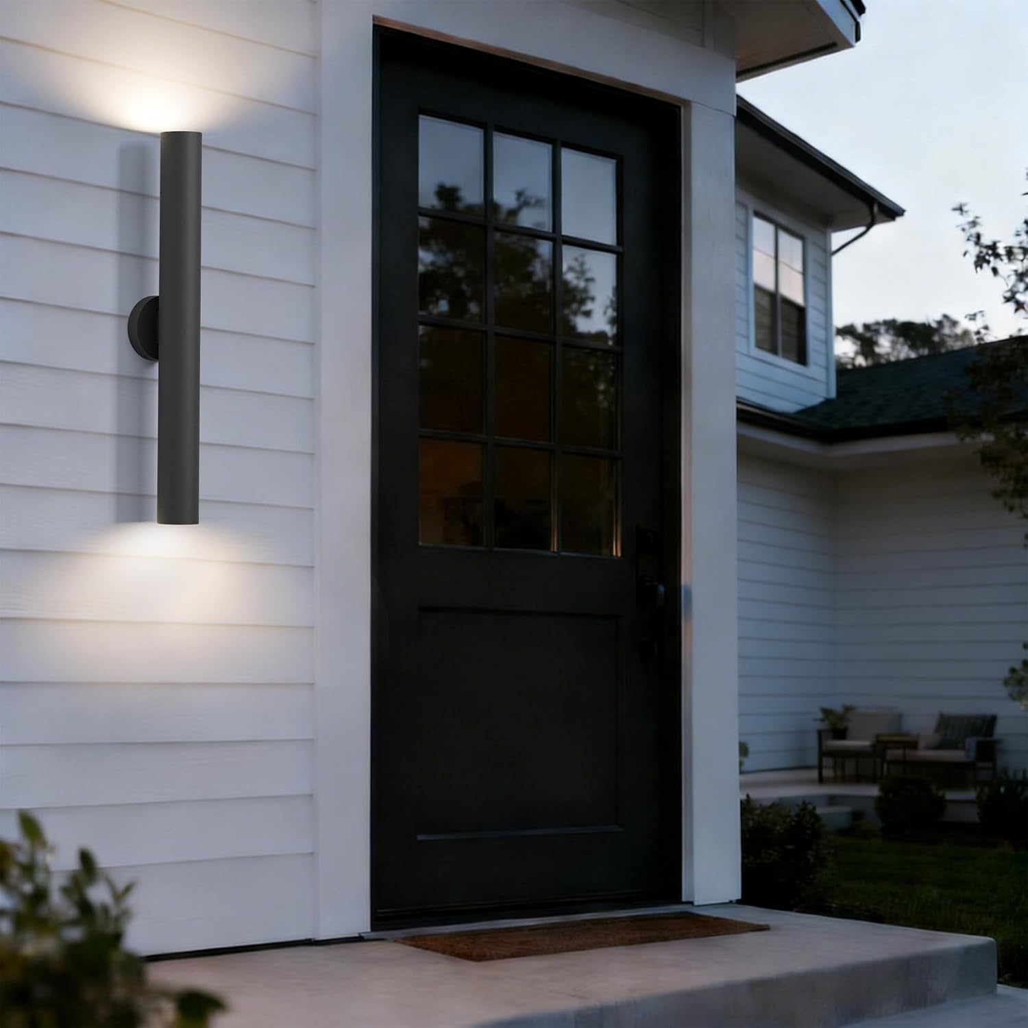27.6 Inch Long Cylinder Outdoor Wall Lights, Up Down Integrated LED Exterior Lighting Fixtures, IP65 Waterproof Aluminum Modern Porch Light Wall Mount Sconces for House Garage Patio Entrance