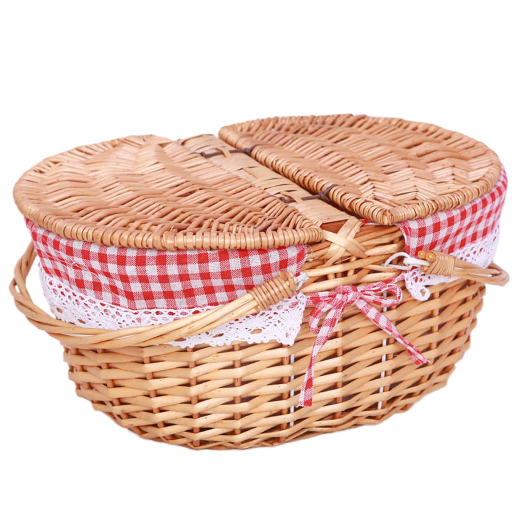 Picnic Basket Large Wicker Basket with Double Folding Handles and Lids Empty Wicker Hamper Basket with Removable Liner Rustic Woven Basket for Picnic Snack Fruits Easter Eggs Candy Style2 Wicker